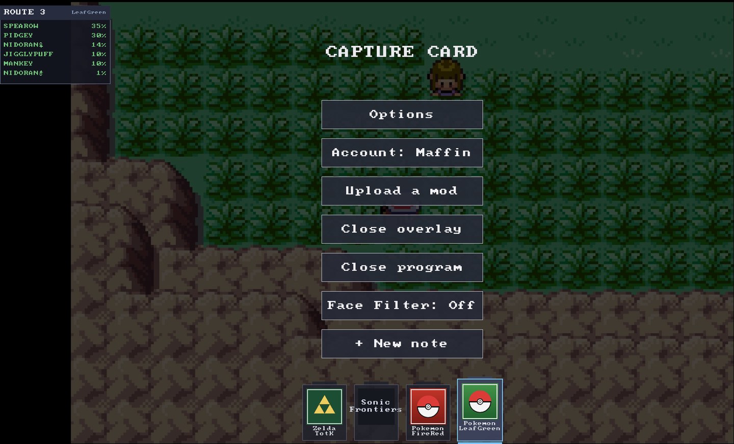 The Capture Card overlay open over a game, with a row of per-game tiles along the bottom.