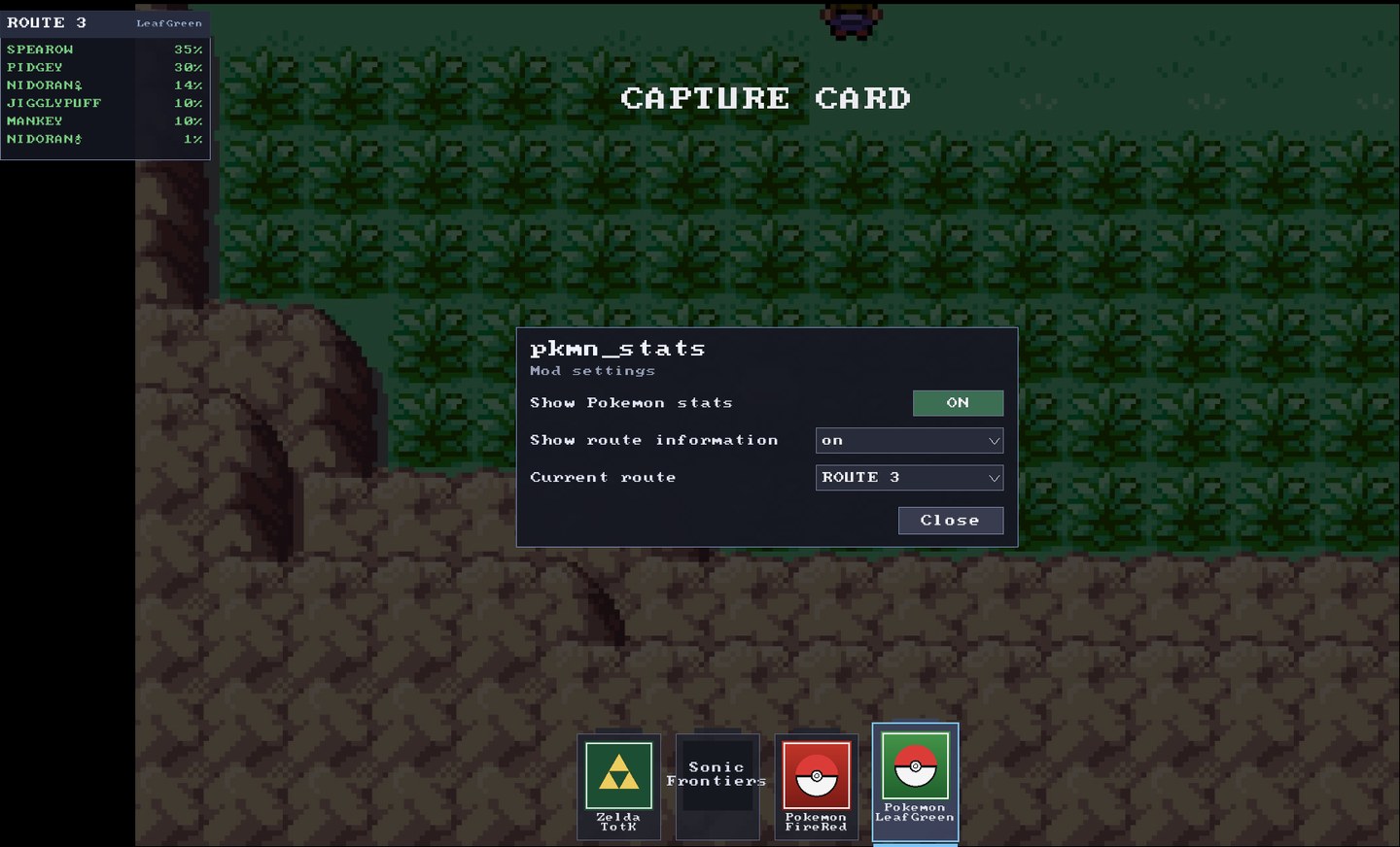 A mod's settings panel with toggles and dropdowns drawn by the overlay.